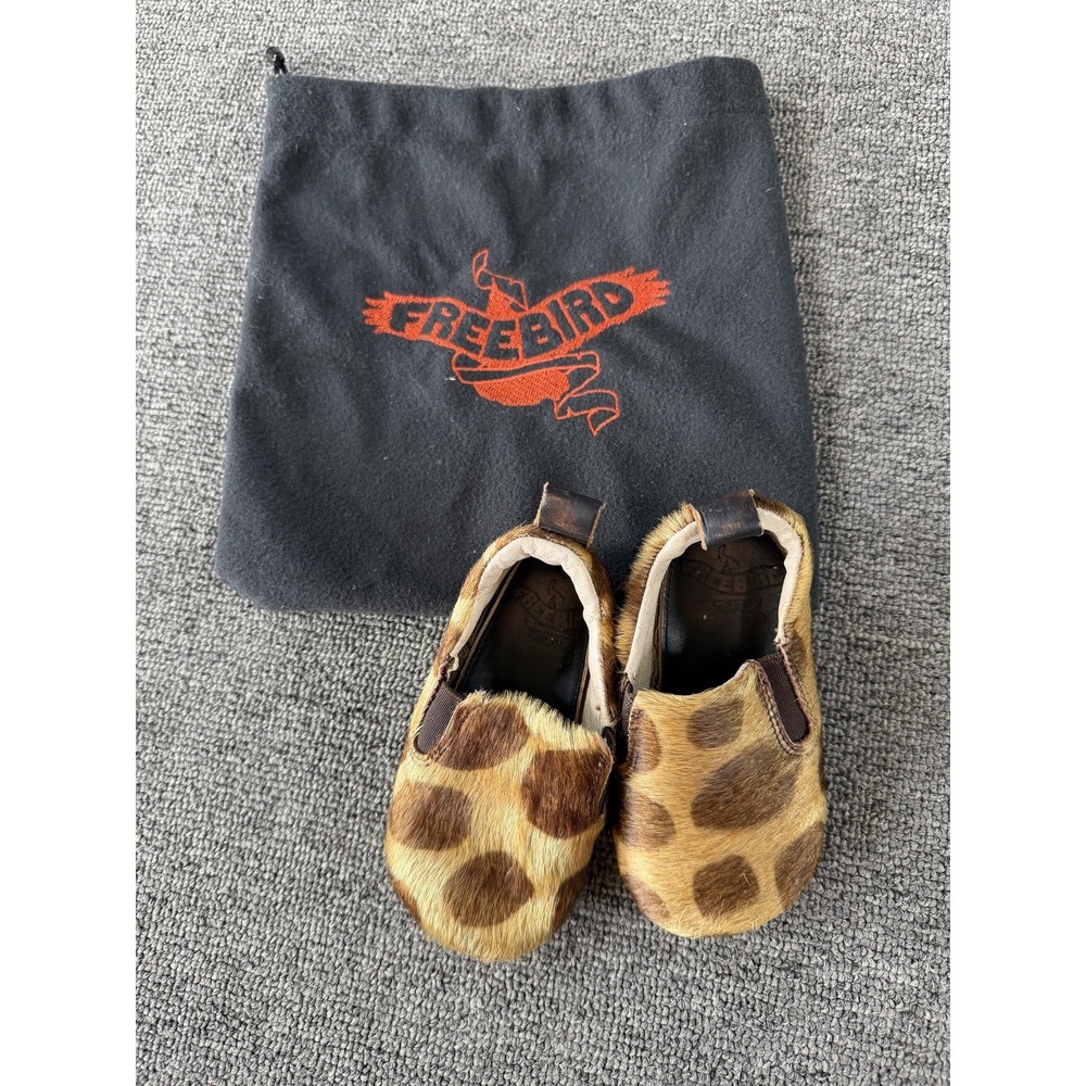 Freebird Crib Shoes Girls 3 Brown Baby Kicks Animal Hair Leather Lined Slippers